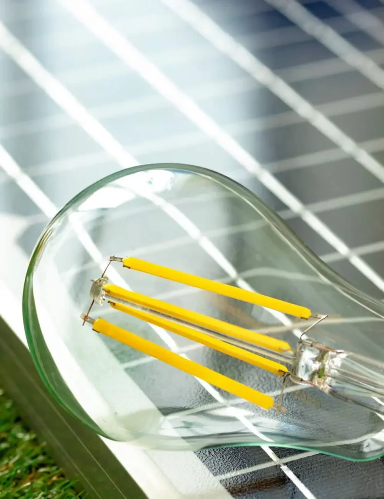 light bulb sitting on top of a solar panel