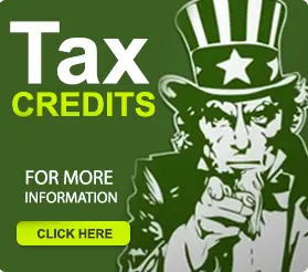 green square with picture of uncle sam saying tax credits for more information click here